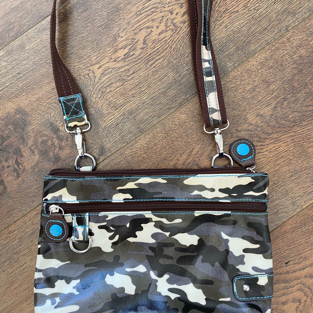 Camouflage Messenger Bag with Blue Accents